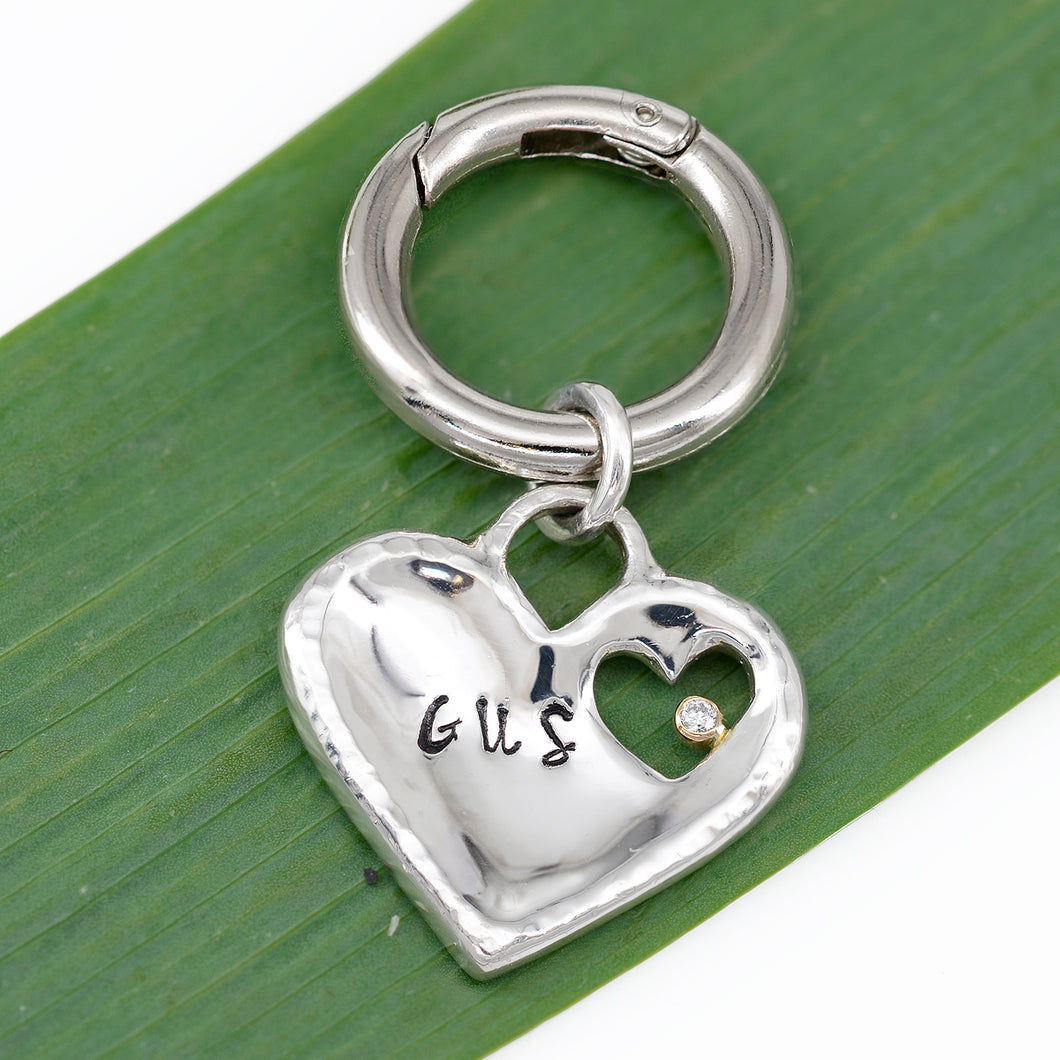 Fur-ever Love w/ Diamond, Custom Artisan Dog Jewelry/ Pet ID Tag